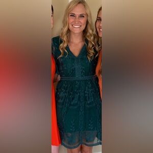 Haute Monde Green Flutter Sleeve Sheath Dress